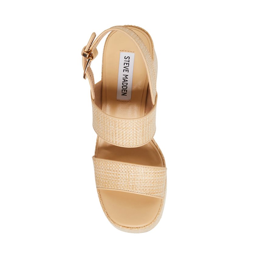 Beige Steve Madden Valory Natural Raffia Women's Platform Sandals | PH 3087GFP